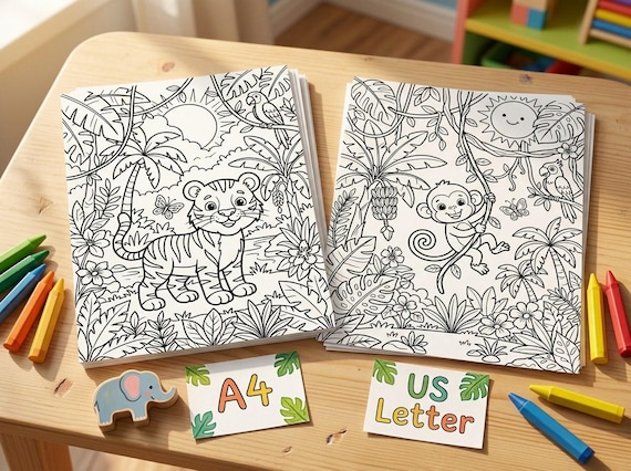 Jungle Animals Kids Coloring Book, 30 Printable Coloring Pages for Ages 4-8, Boys and Girls Activity PDF, Digital Download view 7