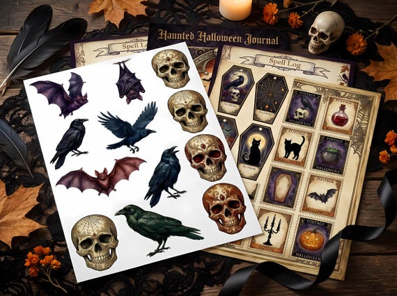 Haunted Halloween Junk Journal Kit, Printable Gothic Journal Pages, Spooky Ephemera, Potion Labels, Digital Download · JK-055 view 3