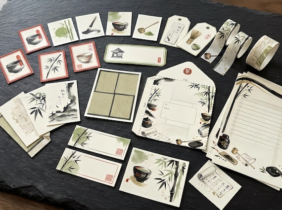 Japanese Ink Tea House Junk Journal Kit, Printable Zen Journal Pages, Sumi-e Ink Ephemera, Washi Tags, Tea Ceremony Cards, Haiku Wr · JK-041 view 2