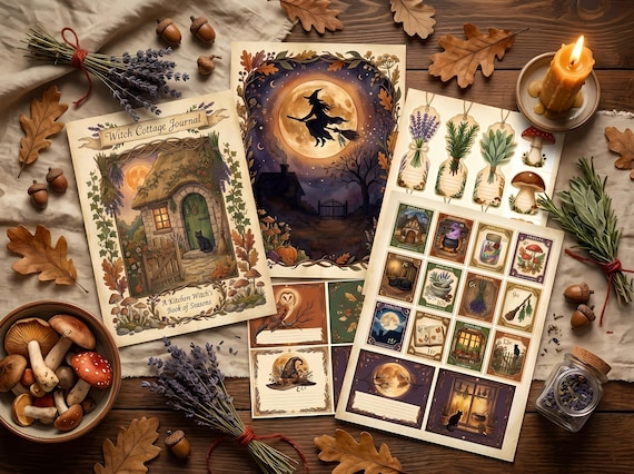 Witch Cottage Junk Journal Kit, Printable Halloween Journal Pages, Cottagecore Witchy Ephemera, Grimoire Pages, Digital Download · JK-081 view 4
