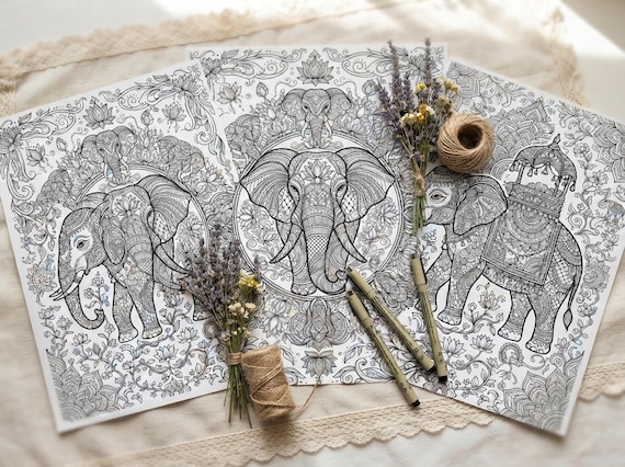 Mandala Elephants Coloring Book, Printable Adult Coloring Pages, Ornate Mandala Elephant Stress Relief PDF, Digital Download · CB-30 view 3