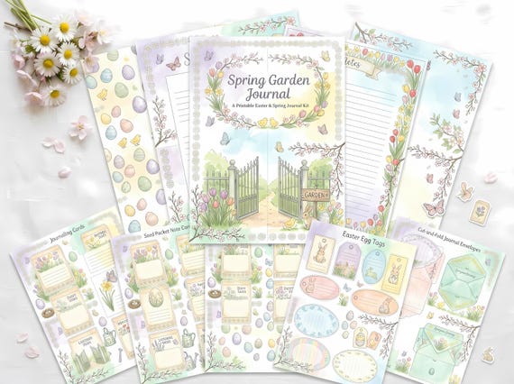 Spring Garden Easter Junk Journal Kit, Printable Floral Journal Pages, Garden Ephemera, Easter Tags, Digital Download · JK-059 view 5