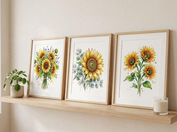 Watercolor Sunflower Clipart, 30 Transparent PNG, Commercial Use, Sublimation POD, Digital Download view 4