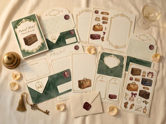 Grand Hotel Junk Journal Kit, Printable Vintage Travel Journal Pages, Hotel Ephemera, Luggage Tags, Art Deco Digital Download · JK-078 view 4