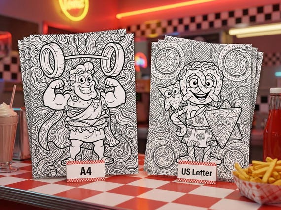 Mythical Fast Food Gods Coloring Book, Funny Adult Coloring Pages, Gods as Fast Food Novelty PDF, Digital Download view 5