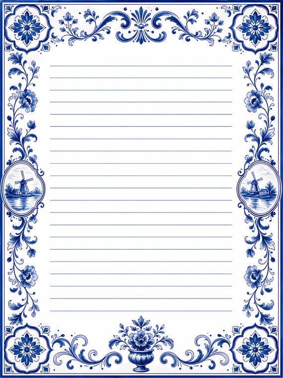 Decorative Lined Journal Pages — Vol. 4, Printable Writing Paper, Illustrated Lined Pages, Digital Download, Print at Home Stationery view 4