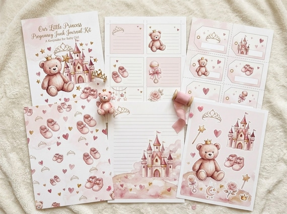 Princess Pregnancy Junk Journal Kit, Baby Girl, Printable Ephemera, Expecting Mom Gift, Baby Shower, Digital Download · JK-126 view 3