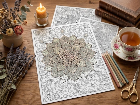 Floral Mandalas Coloring Book, Printable Adult Coloring Pages, Zen Flower Stress Relief PDF, Digital Download · CB-16 view 6