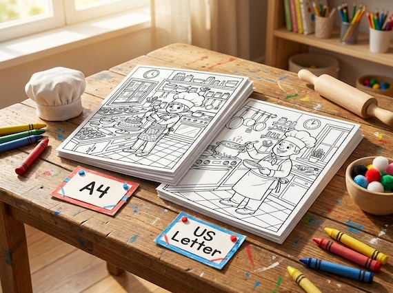 Little Chef Kids Coloring Book, 30 Printable Coloring Pages for Ages 4-8, Boys and Girls Activity PDF, Digital Download view 7