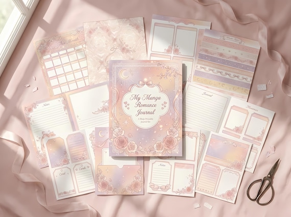 Manga Shojo Romance Junk Journal Kit, Printable Anime Journal Pages, Cherry Blossom Ephemera, Romance Tags, Digital Download · JK-121 view 3