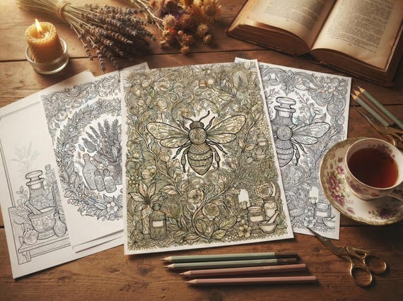 Vintage Botanical Apothecary Coloring Book, Printable Adult Coloring Pages, Stress Relief PDF, Digital Download · CB-23 view 6