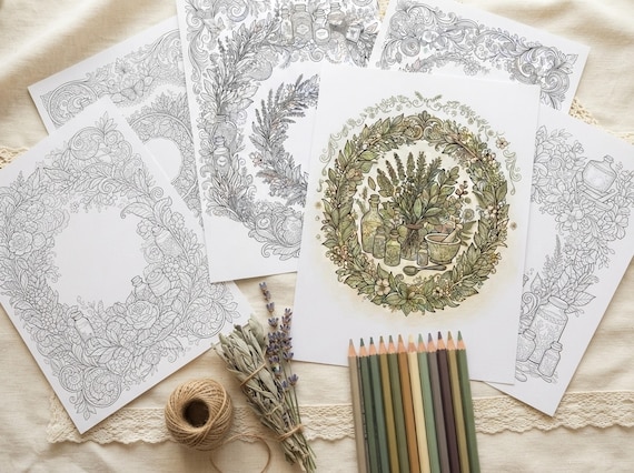 Vintage Botanical Apothecary Coloring Book, Printable Adult Coloring Pages, Stress Relief PDF, Digital Download · CB-23 view 5