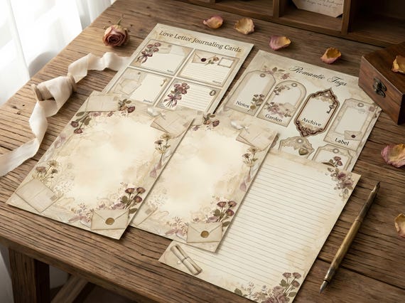 Antique Love Letters Junk Journal Kit, Printable Romantic Journal Pages, Rose Wax Seal Ephemera, Keepsake Tags, Fussy Cuts · JK-019 view 3