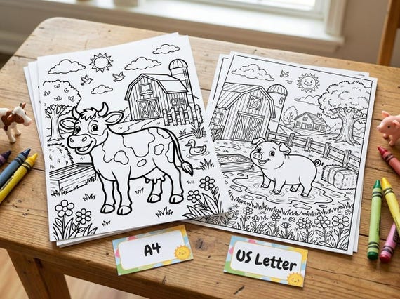 Farm Animals Kids Coloring Book, 30 Printable Coloring Pages for Ages 4-8, Boys and Girls Activity PDF, Digital Download view 7