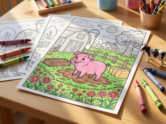 Farm Animals Kids Coloring Book, 30 Printable Coloring Pages for Ages 4-8, Boys and Girls Activity PDF, Digital Download view 3