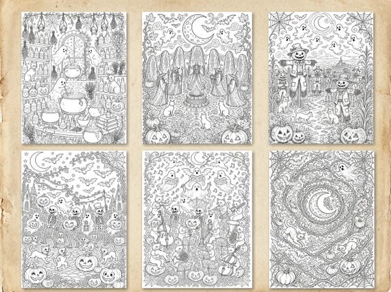 Halloween Adult Coloring Book Vol 1, Spooky Season Printable Coloring Pages, Gothic Fall Stress Relief PDF, Digital Download view 6