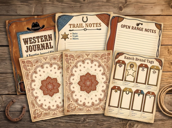 Western Cowboy Junk Journal Kit, Printable Ranch Journal Pages, Rodeo Ephemera, Wanted Poster Cards, Fussy Cuts, Digital Download · JK-052 view 2