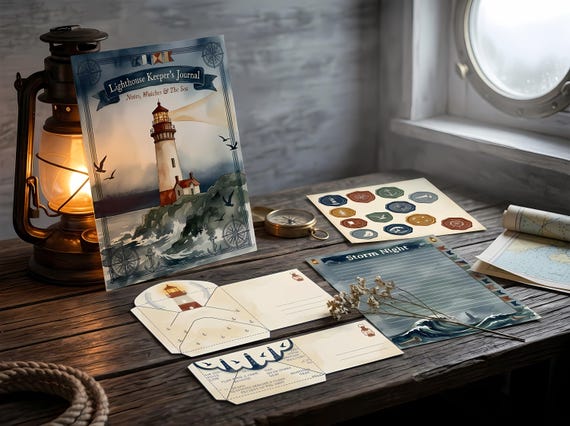Lighthouse Junk Journal Kit, Printable Coastal Journal Pages, Nautical Maritime Ephemera, Signal Flag Tags, Digital Download · JK-085 view 5