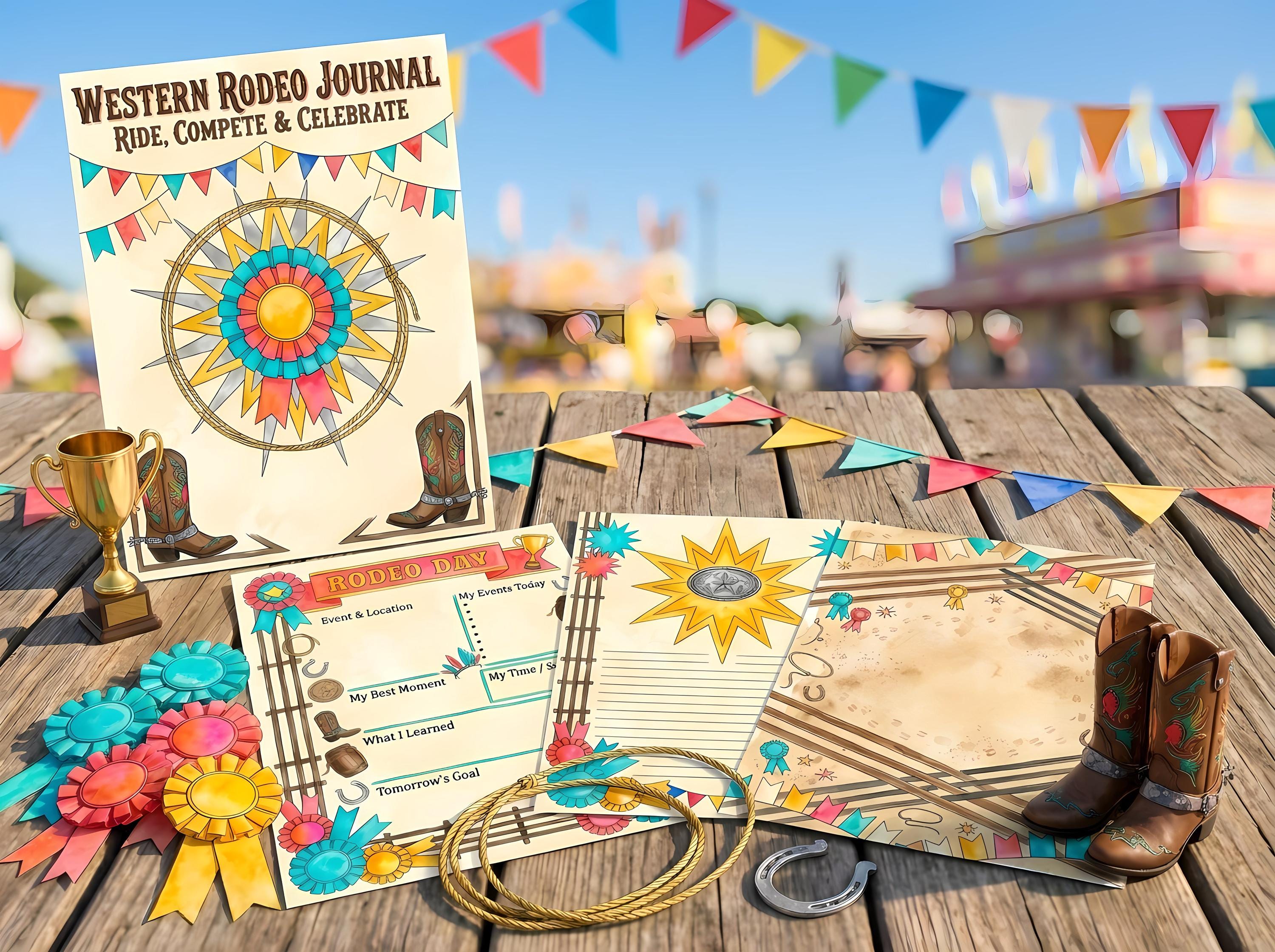 Western Rodeo Junk Journal Kit, Printable Cowboy Journal Pages, Rodeo Ephemera, Prize Ribbon Tags, Digital Download · JK-070