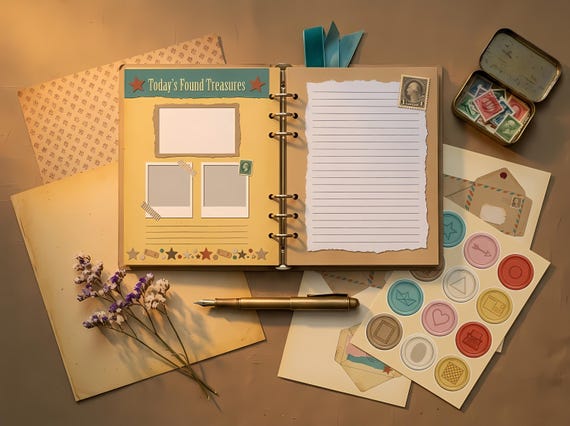 Collage Ephemera Junk Journal Kit, Printable Vintage Scrap Journal Pages, Ticket Stamp Ephemera, Washi Tags, Digital Download · JK-090 view 4