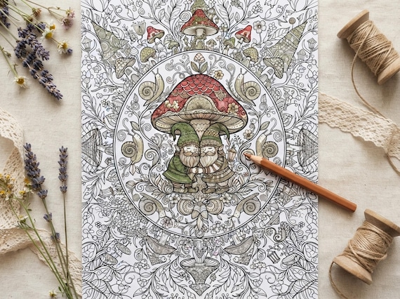 Magical Gnome Village Coloring Book, Printable Adult Coloring Pages, Stress Relief PDF, Digital Download · CB-22 view 7