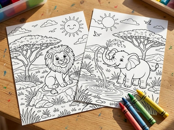Safari Animals Kids Coloring Book, 30 Printable Coloring Pages for Ages 4-8, Boys and Girls Activity PDF, Digital Download view 6