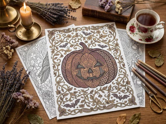 Gothic Halloween Coloring Book, Printable Adult Coloring Pages, Spooky Night Stress Relief PDF, Digital Download · CB-14 view 6