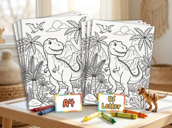 Dinosaurs Kids Coloring Book, 30 Printable Coloring Pages for Ages 4-8, Boys and Girls Activity PDF, Digital Download view 6