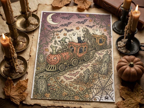 Halloween Adult Coloring Book Vol 2, Spooky Season Printable Coloring Pages, Witchy Autumn Stress Relief PDF, Digital Download view 2