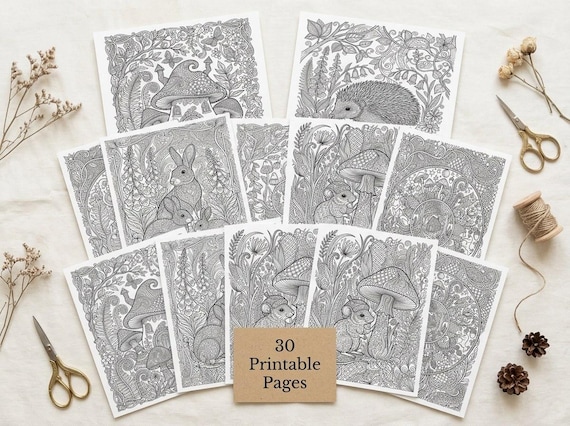 Enchanted Woodland Coloring Book, Printable Adult Coloring Pages, Gentle Woodland Cottagecore Stress Relief PDF, Digital Download · CB-18 view 2
