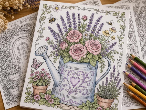 Cozy Cottage Garden Coloring Book, Printable Adult Coloring Pages, Stress Relief Floral Garden PDF, Digital Download · CB-03 view 4