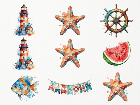 Vintage Seaside Summer Clipart, 30 Transparent PNG, Commercial Use, Sublimation POD, Digital Download view 7