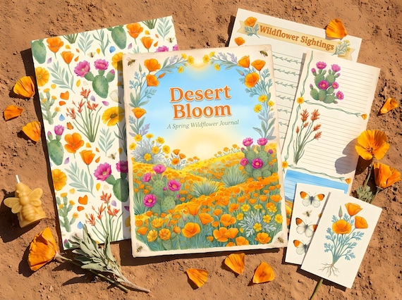 Desert Bloom Spring Journal Kit — Printable Junk Journal, California Poppy, Wildflower, Botanical Journal Pages · JK-074