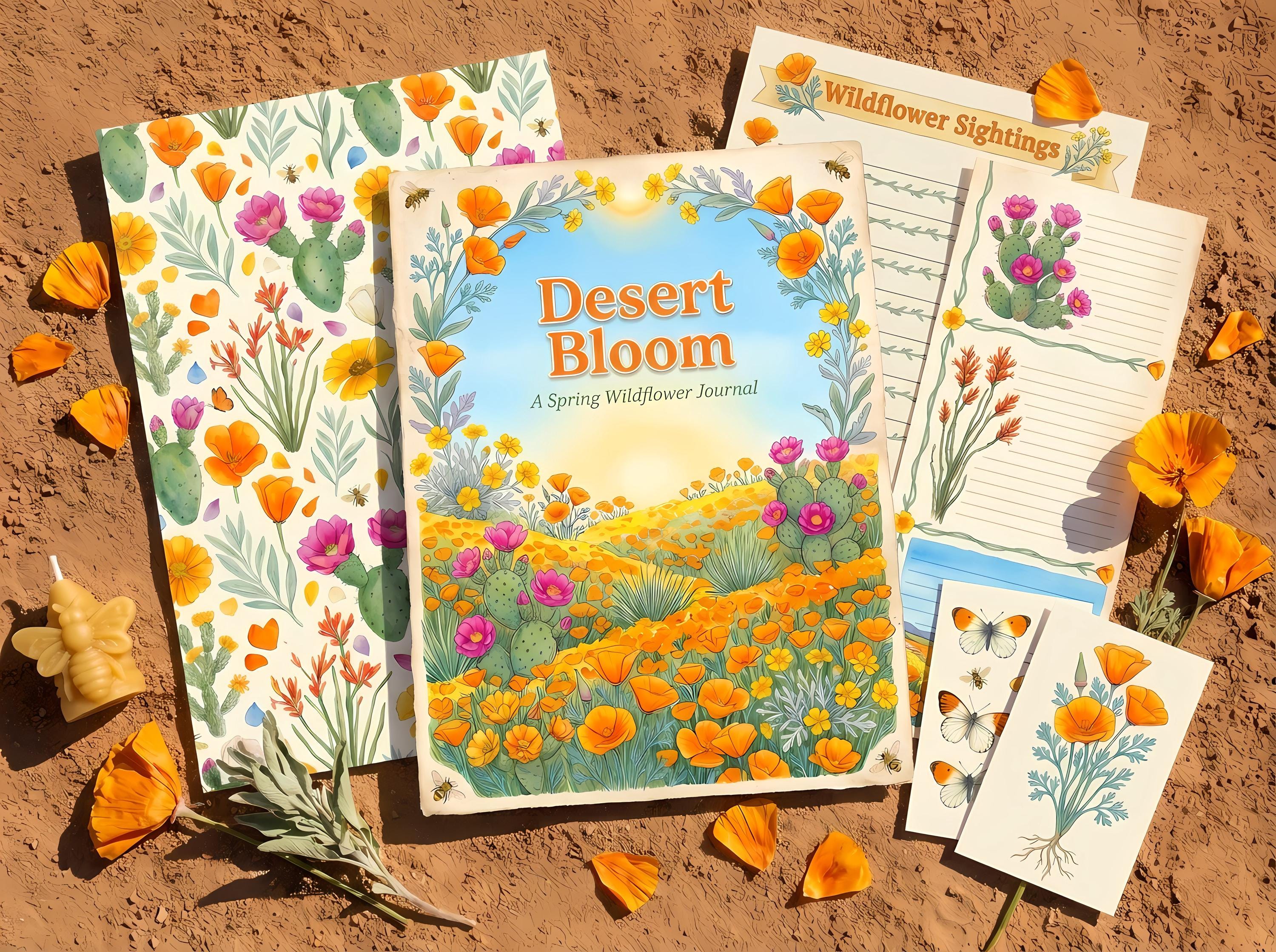 Desert Bloom Spring Journal Kit — Printable Junk Journal, California Poppy, Wildflower, Botanical Journal Pages · JK-074