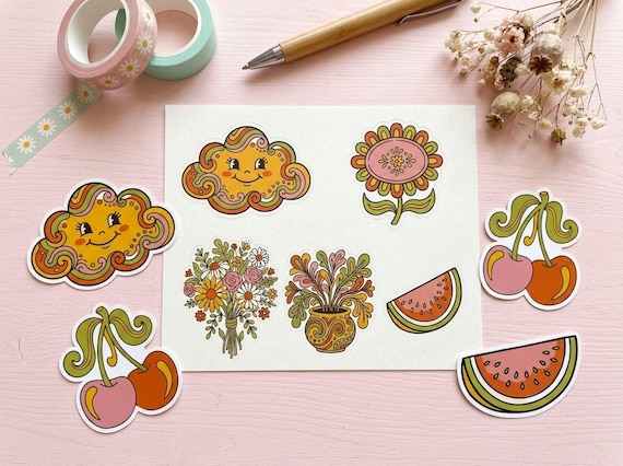 Retro Groovy Wildflower Clipart, 30 Transparent PNG, Commercial Use, Sublimation POD, Digital Download view 3