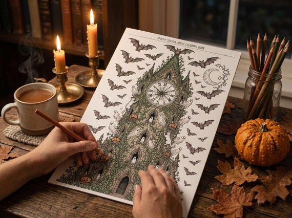 Halloween Adult Coloring Book Vol 2, Spooky Season Printable Coloring Pages, Witchy Autumn Stress Relief PDF, Digital Download view 7