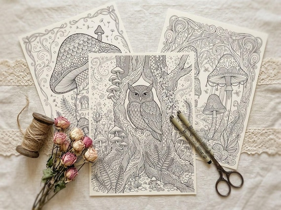 Magical Mushroom Forest Coloring Book, Printable Adult Coloring Pages, Whimsical Woodland Stress Relief PDF, Digital Download · CB-07 view 3
