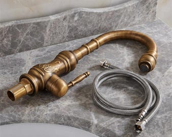 Rubinetto da cucina in ottone anticato, rubinetto per lavello vintage a maniglia singola, miscelatore in ottone massiccio