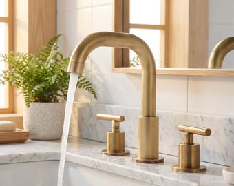 Solid Brass Bathroom Faucet, Vintage Widespread Vanity Tap, Antique Sink Mixer