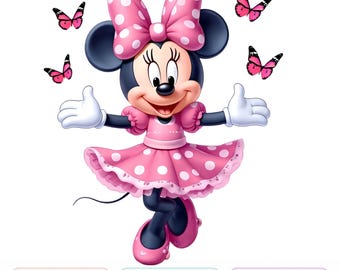 Minnie Mouse Pink Butterflies PNG: Sublimation Clipart (Digital Download)