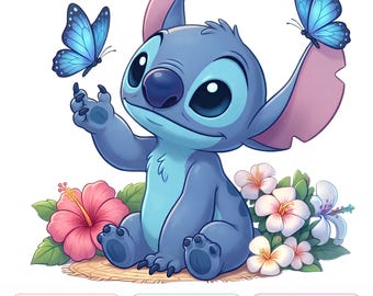 Stich Blumen und Schmetterlinge PNG Clipart, digitale Sublimationsdatei (Instant Download)