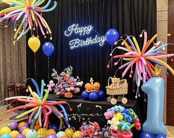 Kit fai da te per ghirlanda di palloncini di compleanno con pompa manuale, arco di palloncini colorati a tema fuochi d'artificio per bambini e bambine, decorazioni per feste arcobaleno