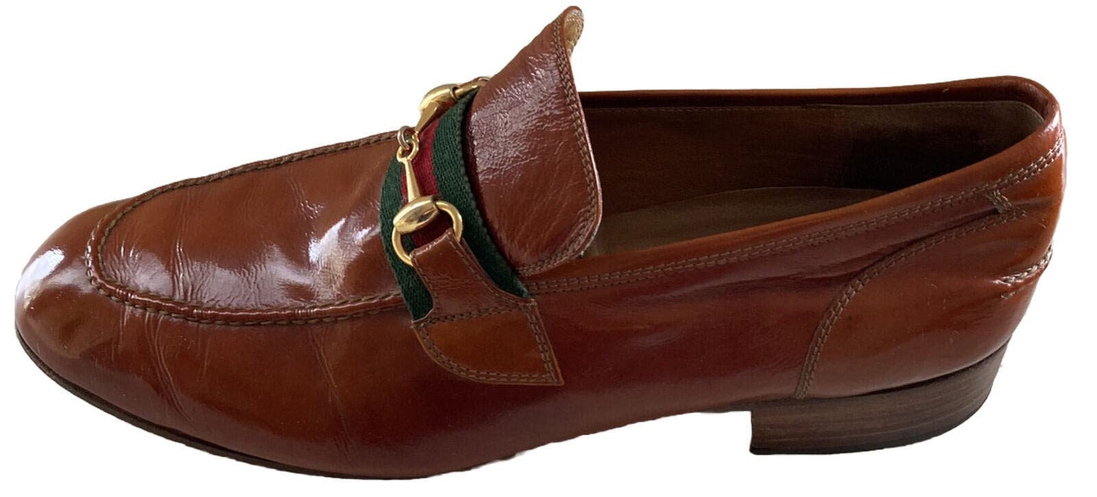 Gucci Vintage 1970s Mens Heeled Loafers Cognac Brown 45.5  display picture 3