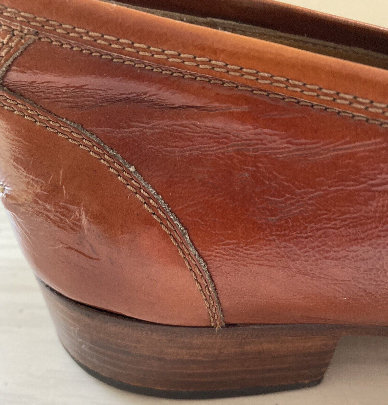 Gucci Vintage 1970s Mens Heeled Loafers Cognac Brown 45.5 