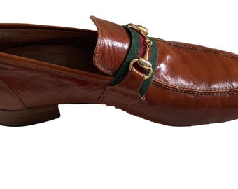 Gucci Vintage 1970s Mens Heeled Loafers Cognac Brown 45.5  display picture 2