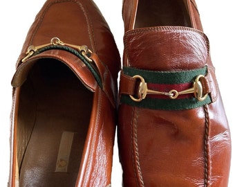 Gucci Vintage 1970s Mens Heeled Loafers Cognac Brown 45.5  display picture 1