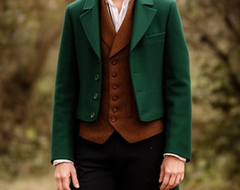 Herren Brighton Green Wool Regency Tailcoat, Vintage viktorianischer Steampunk Gothic Mantel