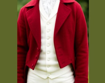 Herren Brighton Red Wool Regency Tailcoat, Vintage viktorianischer Steampunk Regency Mantel