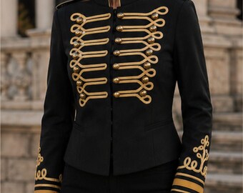Ladies Red And Blue Military Officer Jacket Elegant Victorian-Style Gothic Coat