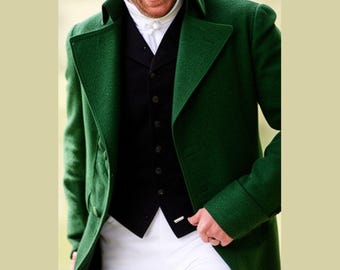 Herren Brighton Green Wool Regency Tailcoat, Vintage viktorianischer Steampunk Gothic Mantel